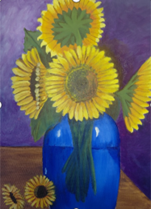 SUMFLOWERS IN A BLUE VASE